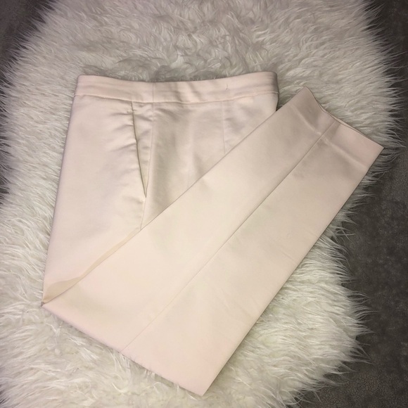 H&M Stretch Ivory Ankle Flat Front Pants Sz 8 - Picture 2 of 9